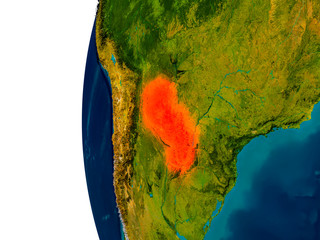 Paraguay on model of planet Earth