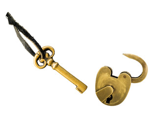 ntique golden key and key lock