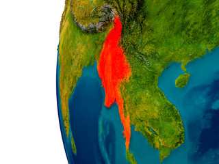 Myanmar on model of planet Earth
