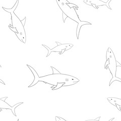 Sharks. Outline sketch. Seamless pattern