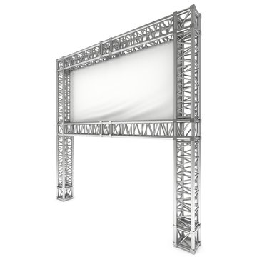Steel truss girder element banner construction. 3d render press wall isolated on white