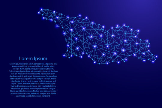 Map of Georgia from polygonal blue lines and glowing stars vector illustration
