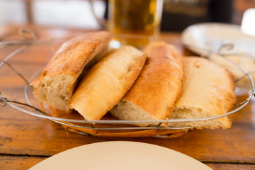 Bread on the table in a cafe