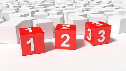 Three numbered cubes over white backbackround