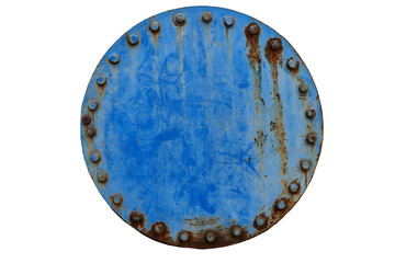 rusty blue pipe joint dicut white isolated