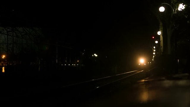 approaching train at night