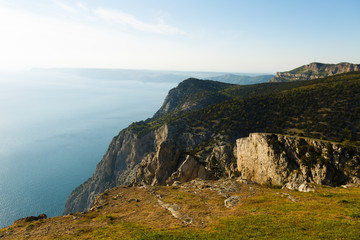 The mountains and sea scenery with blue sky beautiful landscape
