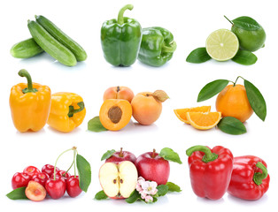 Obst und Gemüse Früchte Apfel Orange Paprika Farben frische Collage Freisteller freigestellt...