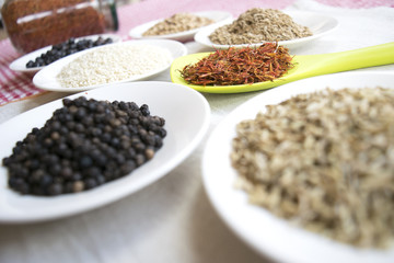 variety of spices with saffron in pistils