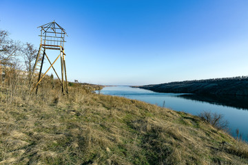 Fototapeta na wymiar Lookout tower on the island of Khortytsya 