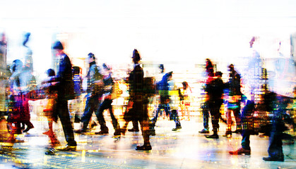 Lots of business people walking in the City. Business and modern life concept. Multiple  exposure image. - obrazy, fototapety, plakaty