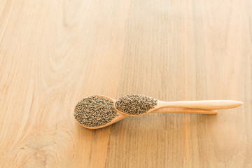 Perilla frutescens in wooden spoon on table