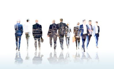 Two businessman in the City. Business and modern life concept. Multiple  exposure image