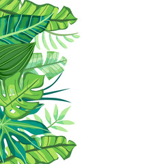 Naklejka na ściany i meble Isolated Tropical Background with leaves in the left side. Vector illustration.