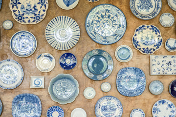 Beautiful old ceramic tiles patterns in the park public.