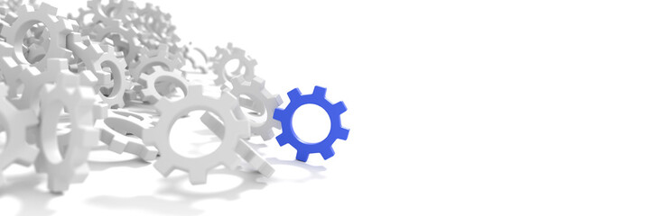 Infinite gears background with a winner. 3d rendering background, teamwork and leadership concepts