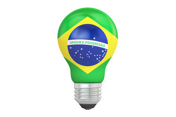 Light bulb with Brazil flag, 3D rendering