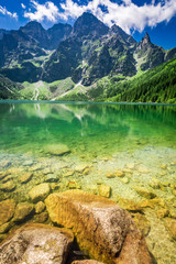 Stunning blue lake in the mountains in summer, Poland, Europe - obrazy, fototapety, plakaty