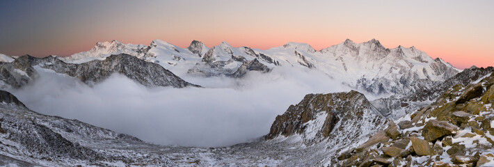 Inversion sunrise in Walliser Alps