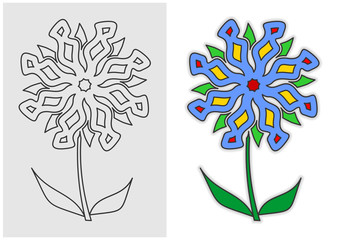 Flower for children's coloring book. Color and outline image. The objects are grouped by color. Easy to change colors