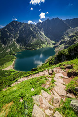 Naklejka na ściany i meble Mountain trail to Czarny Staw Gasienicowy in summer, Poland, Europe