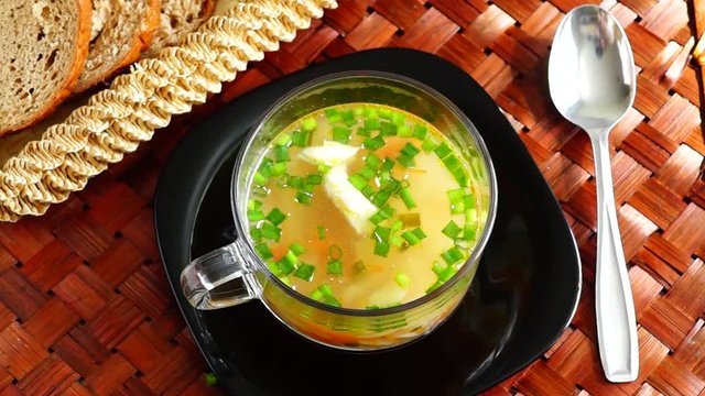 Delicious soup with green onion