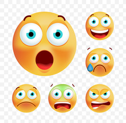 Set of Cute Emoticons on White Background. Isolated Vector Illustration 