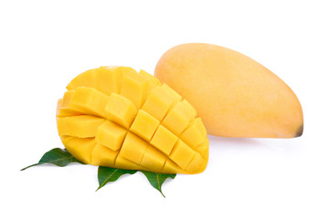 fresh mango with leaves isolated on white background