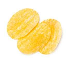 yellow potato chips isolated on white