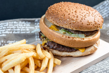 Cheese burger - American cheese burger with Golden French fries