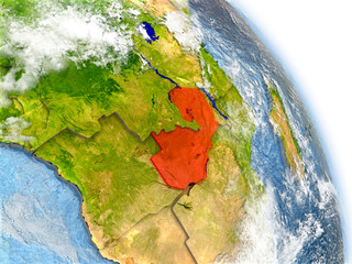 Zambia on model of Earth