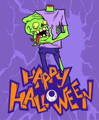 Cartoon halloween illustration of a funny zombie mascot