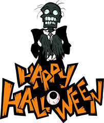 Cartoon halloween illustration of a funny zombie mascot