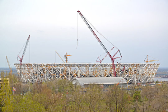 Construction of Volgograd Arena stadium for holding games of the FIFA World Cup of 2018. Volgograd, on April 23, 2017