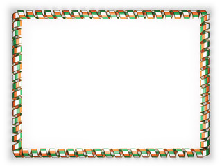 Frame and border of ribbon with the Ireland flag, edging from the golden rope. 3d illustration