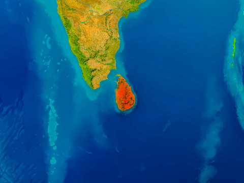Sri Lanka on physical map