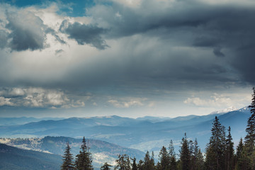Fototapeta na wymiar Beautiful cloudy sky in Carpatian Mountains