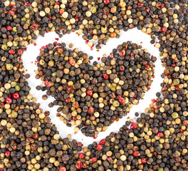 Black pepper (Piper nigrum) in heart shape