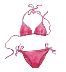 Swimsuit, pink bikini watercolor illustration