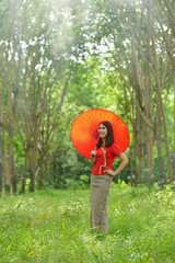Asian woman wearing traditional thai culture lanna style,vintage style,chaingmai Thailand