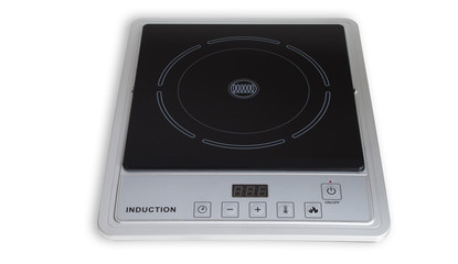 Portable induction cooker. Induction cooktop on white background.