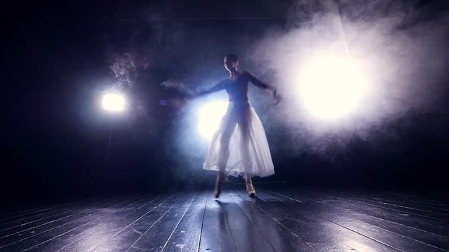 Silhouette of the graceful dancing lady. Slow motion. HD.