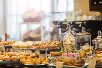 Showcase with delicious sweets