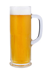 A beer mug of classic light beer. Refreshing light beer on a white background. Toby jug.