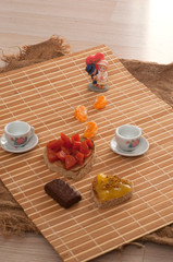 Valentine's Day breakfast, toaster form of heart with jam on the wooden background