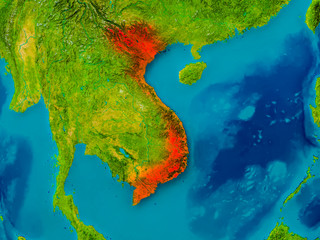 Vietnam on physical map