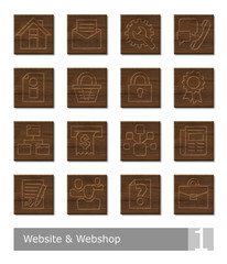 Vector icons set for website and webshop; woodcut buttons