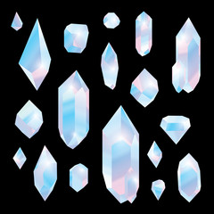 Set of vector crystal shapes, gems, minerals
