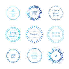 Set of blue badges and label logo graphics. Design elements, business signs, labels, logos, circle design. Vector illustration