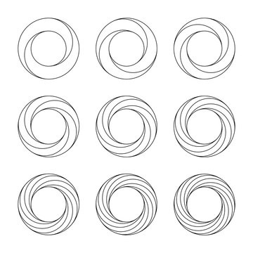 Circle set, line design, connected symbols. Vector illustration on white background